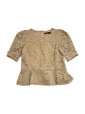 RALPH LAUREN Laser Cut Leather Peplum Top | Tan | Size 8